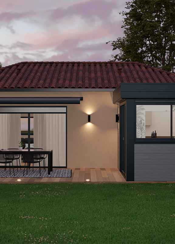 Akena - Extension maison salon toit plat - Spots LED