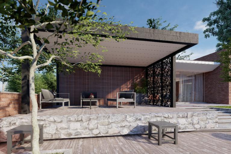 Akena Pool house - Aluminium noir - Terrasse en pierre