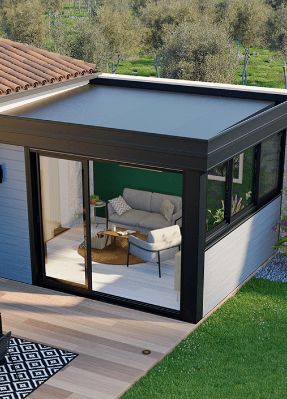 Akena - Extension maison salon toit plat - Aluminium